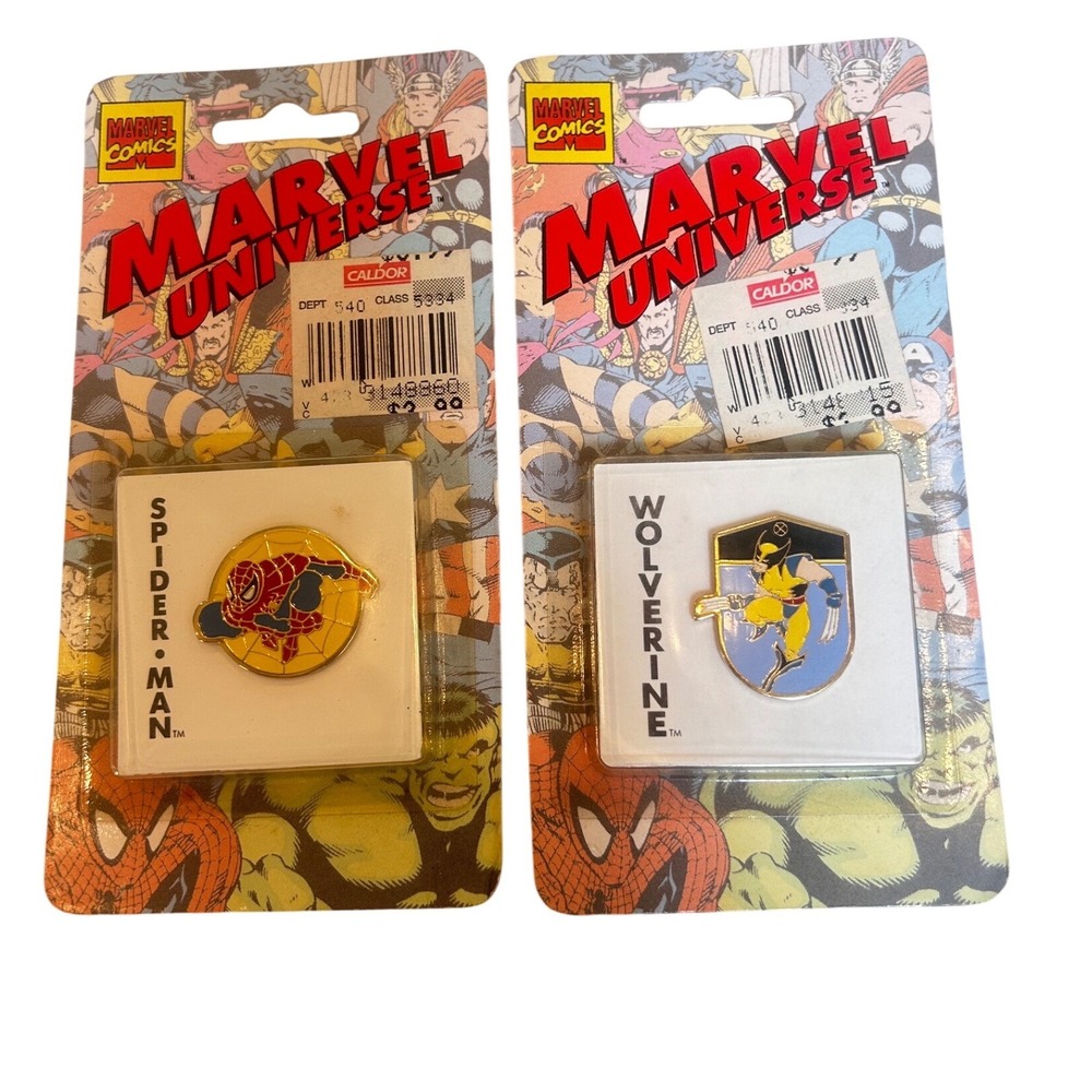 Vintage 1993 Marvel Universe Wolverine Spider-Man Pin Series 1 Set New Sealed
